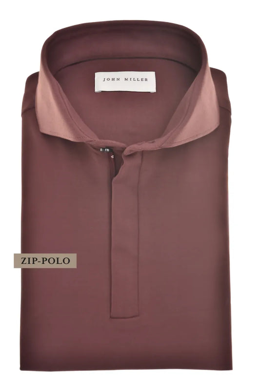 John Mille John Miller Slim Fit Zip-Polo Overhemd – Bordeaux