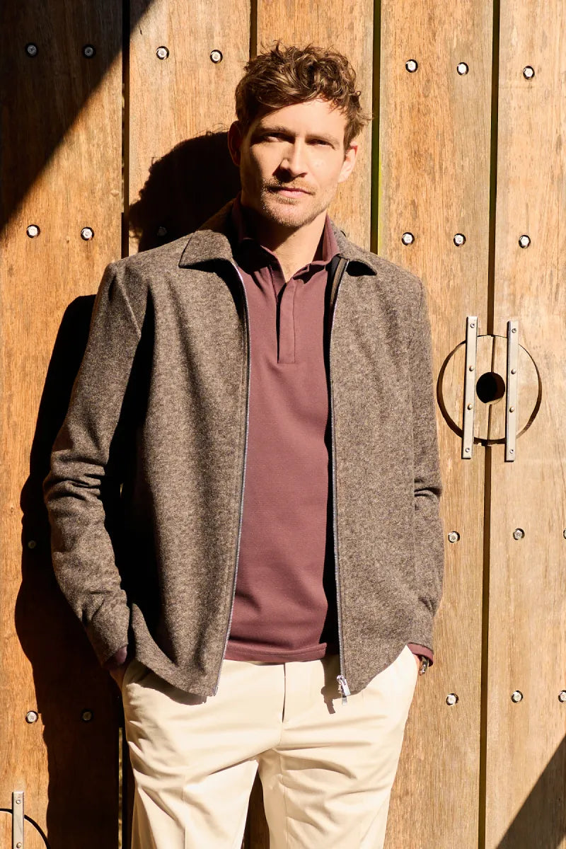 John Mille John Miller Slim Fit Zip-Polo Overhemd – Bordeaux