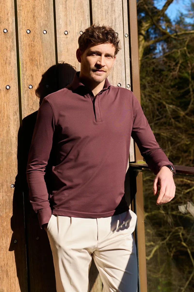 John Mille John Miller Slim Fit Zip-Polo Overhemd – Bordeaux