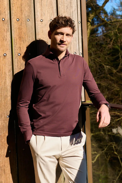 John Mille John Miller Slim Fit Zip-Polo Overhemd – Bordeaux