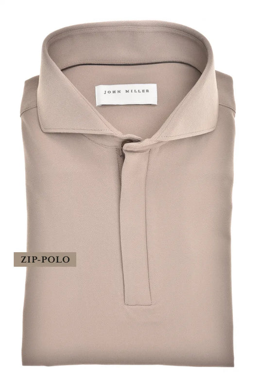 John Mille John Miller Slim Fit Zip-Polo Overhemd – Zand