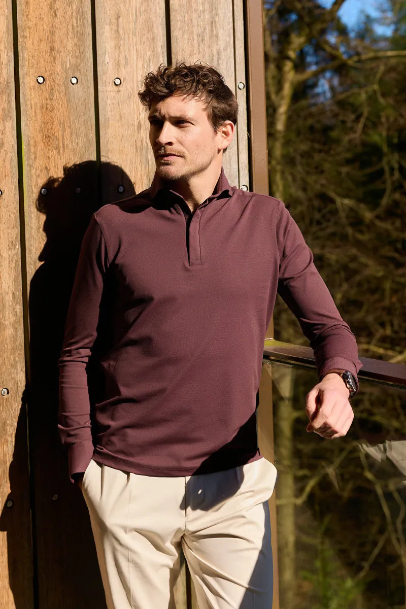 John Mille John Miller Slim Fit Zip-Polo Overhemd – Bordeaux