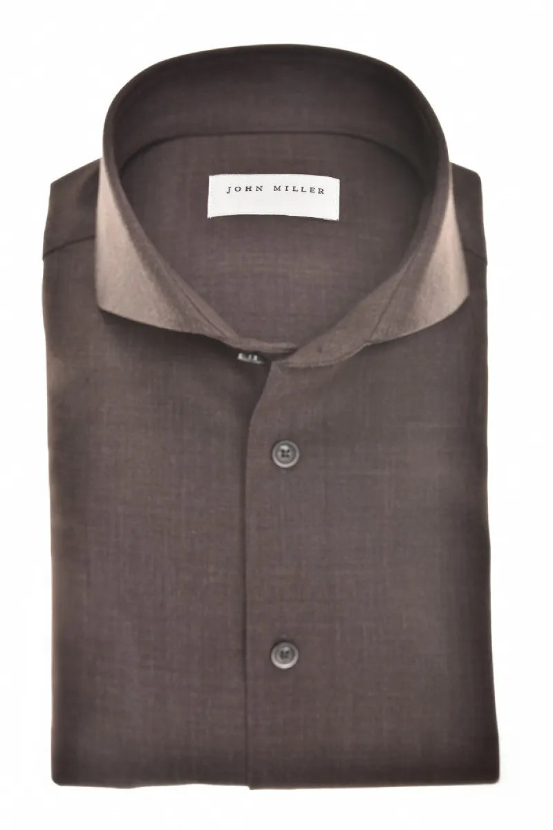 John Mille John Miller Dress Shirt Wool Blend Stretch – donkerbruin