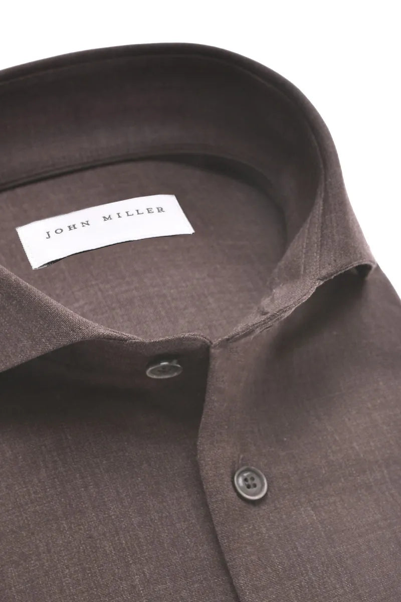 John Mille John Miller Dress Shirt Wool Blend Stretch – donkerbruin