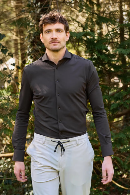 John Mille John Miller Slim Fit Hyperstretch Zip-Polo – Donkerbruin