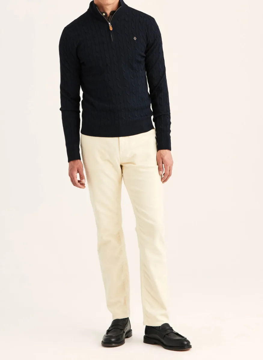 Morris Stock Morris Stockholm Merino Cable John Zip trui – navy blauw