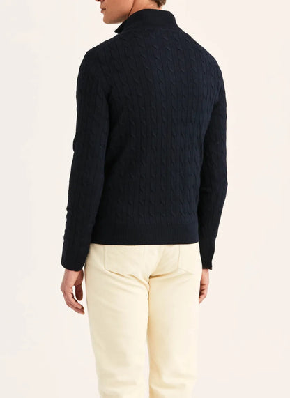 Morris Stock Morris Stockholm Merino Cable John Zip trui – navy blauw