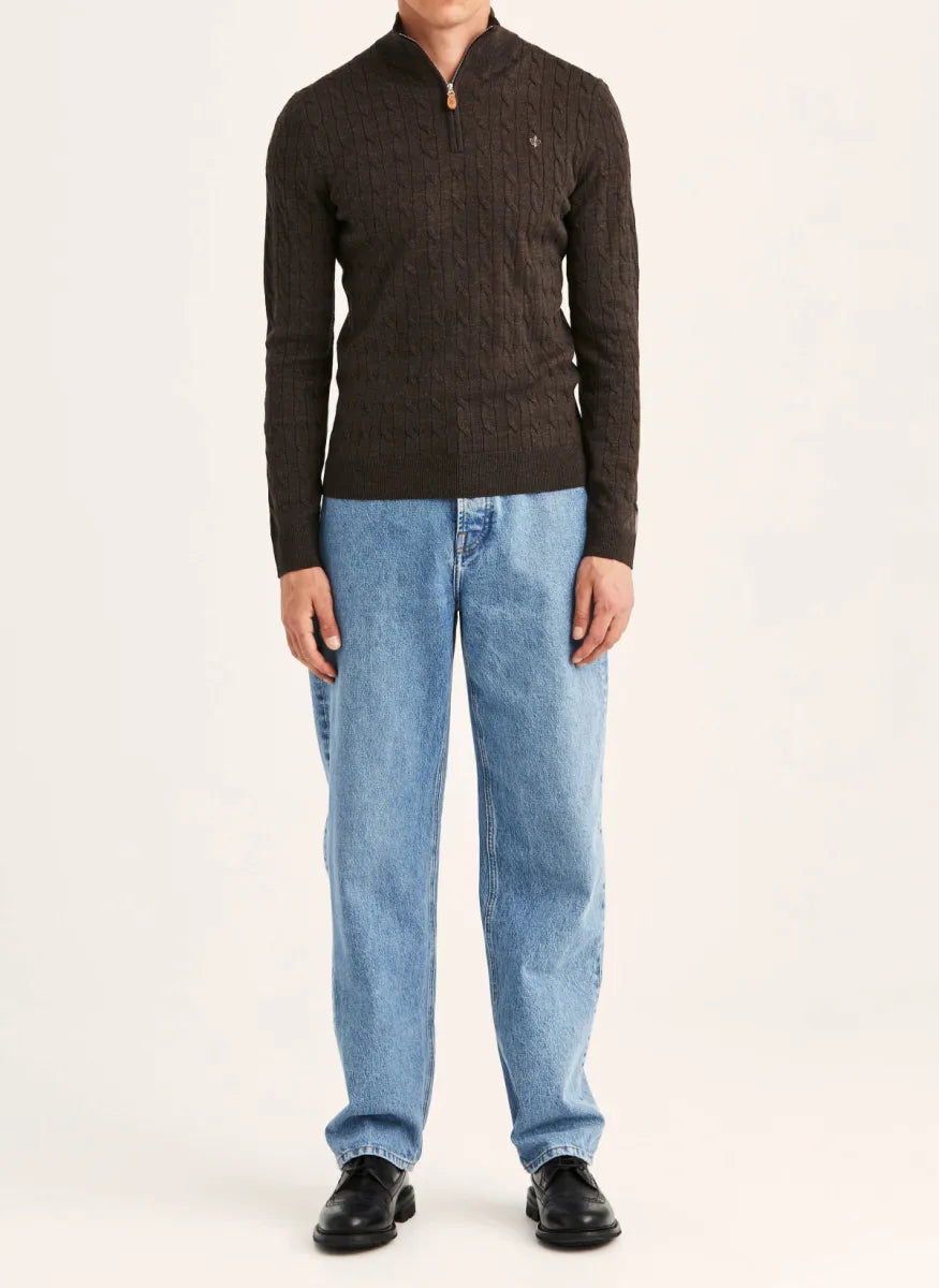 Morris Stock Morris Stockholm Merino Cable John Zip trui – bruin