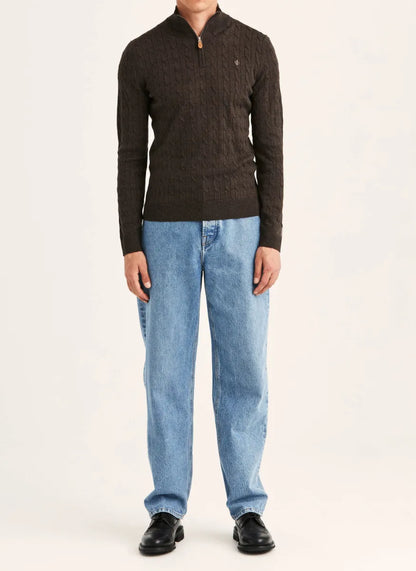 Morris Stock Morris Stockholm Merino Cable John Zip trui – bruin