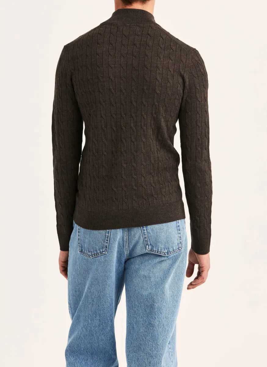 Morris Stock Morris Stockholm Merino Cable John Zip trui – bruin