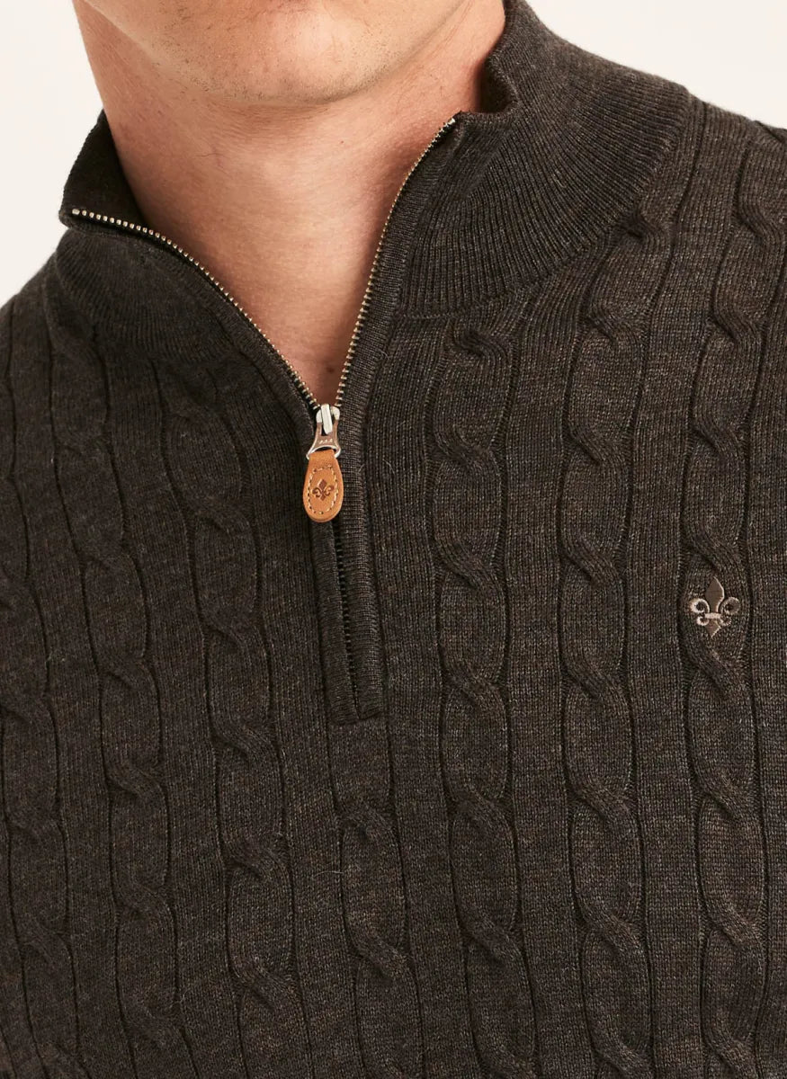 Morris Stock Morris Stockholm Merino Cable John Zip trui – bruin